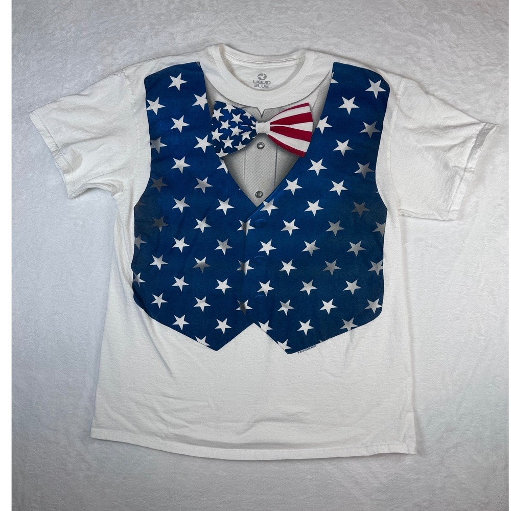Liquid Blue Mens American Flag Tuxedo T-Shirt White Stars Stripes Vest Large